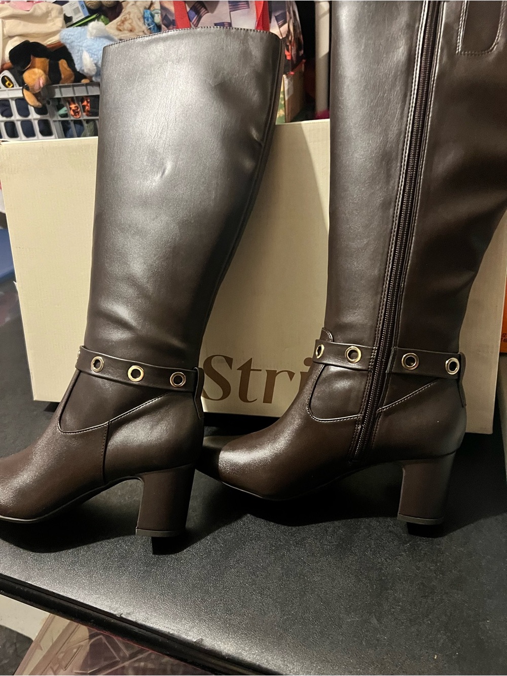 Life Stride Chocolate Brown Mid-Calf Block Heel Riding Boots